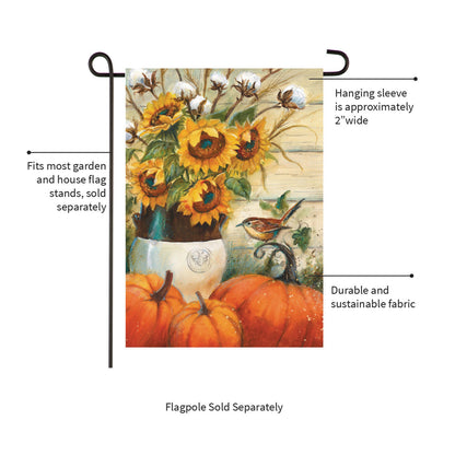 Cotton & Sunflowers Suede Garden Flag with sunflower bouquet design on suede fabric on Tampa Home & Garden Store