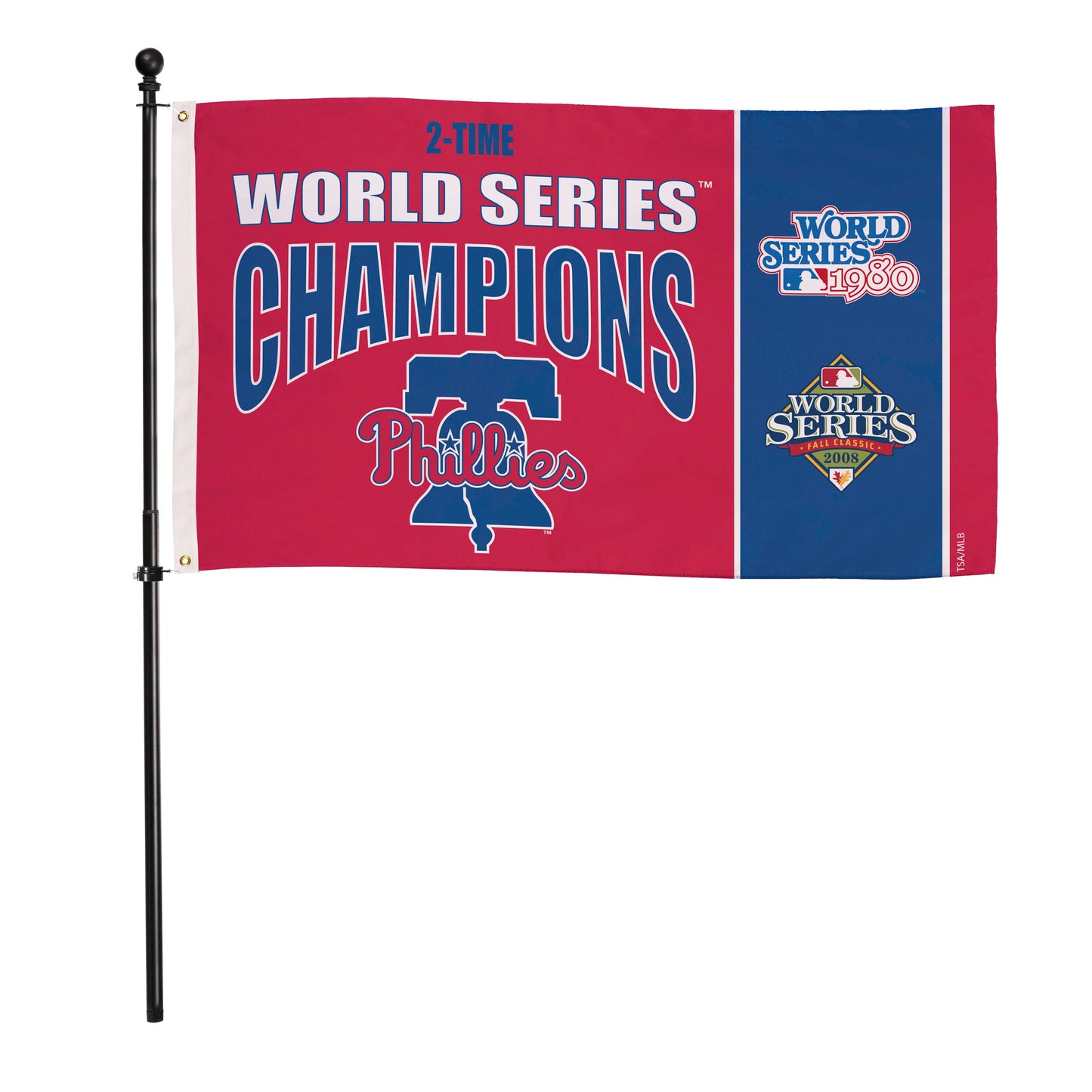 Phillies 3x5 single-sided sublimated flag with 2 grommets red/blue World Series Champions on Tampa Home & Garden Store