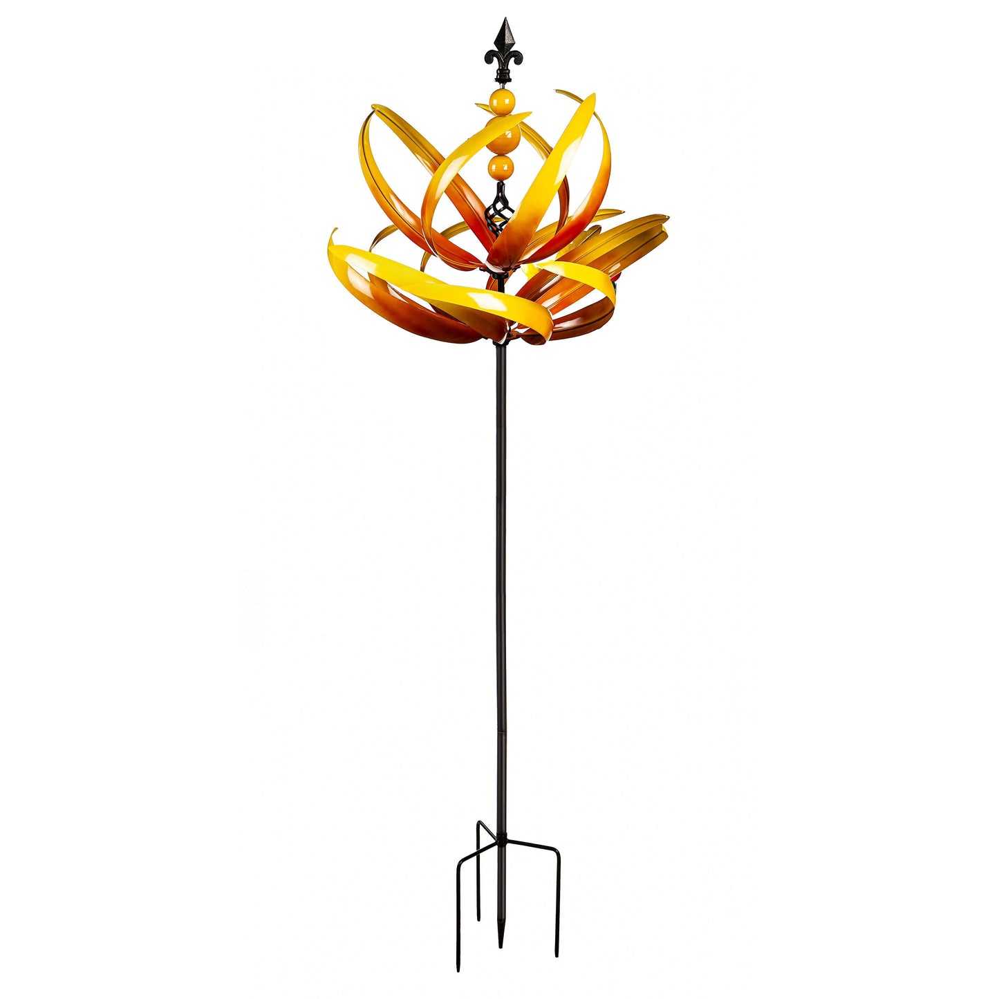Wind Spinner Yellow Lotus 91in tall on black stake by Evergreen Enterprises on Tampa Home & Garden Store