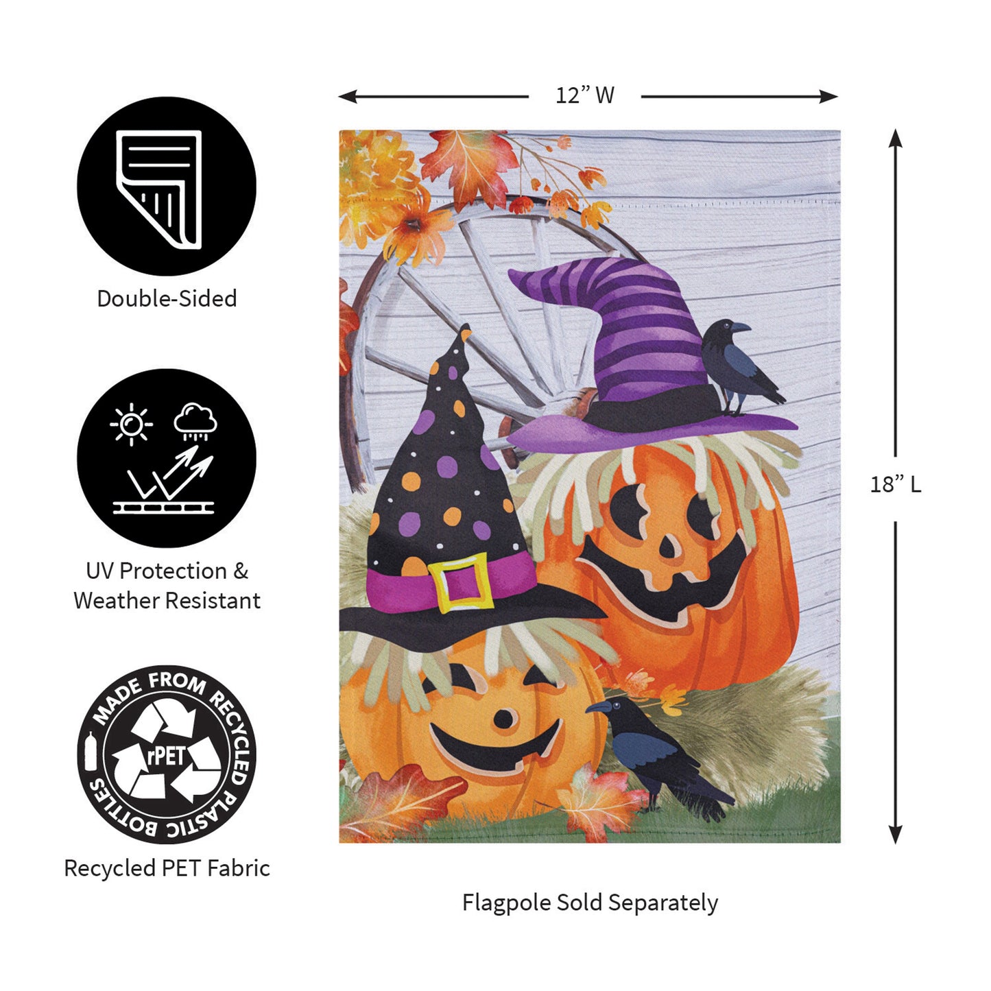 Couple Of Jacks Pumpkin Suede Garden Flag orange pumpkins and witch hat by Evergreen Enterprises on Tampa Home & Garden Store