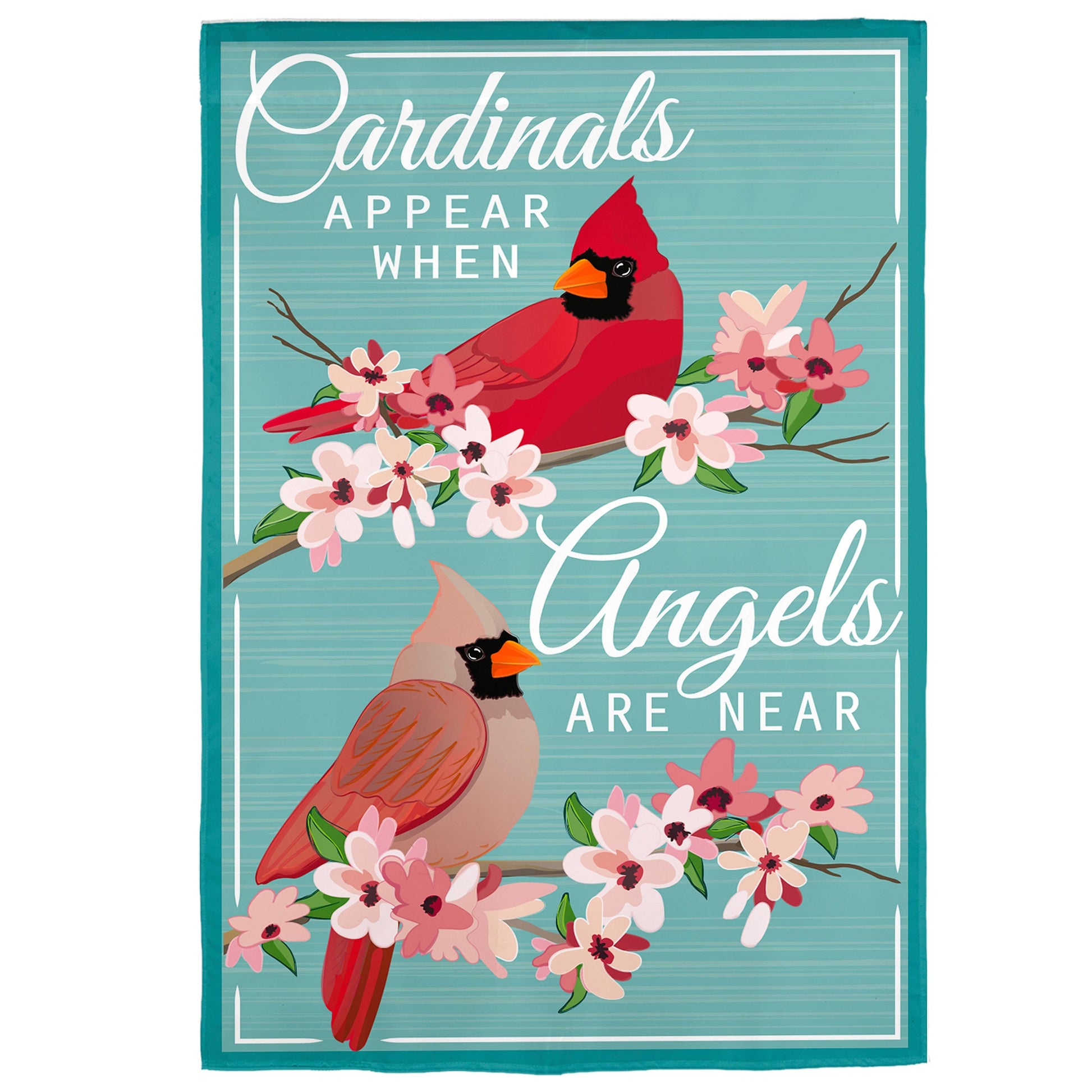Angels are Near applique garden flag 2 cardinals on teal background Evergreen Enterprises on Tampa Home & Garden Store