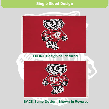 UW–Madison single-sided flag, red 3x5 with mascot, grommets, sublimated by Evergreen Enterprises on Tampa Home & Garden Store