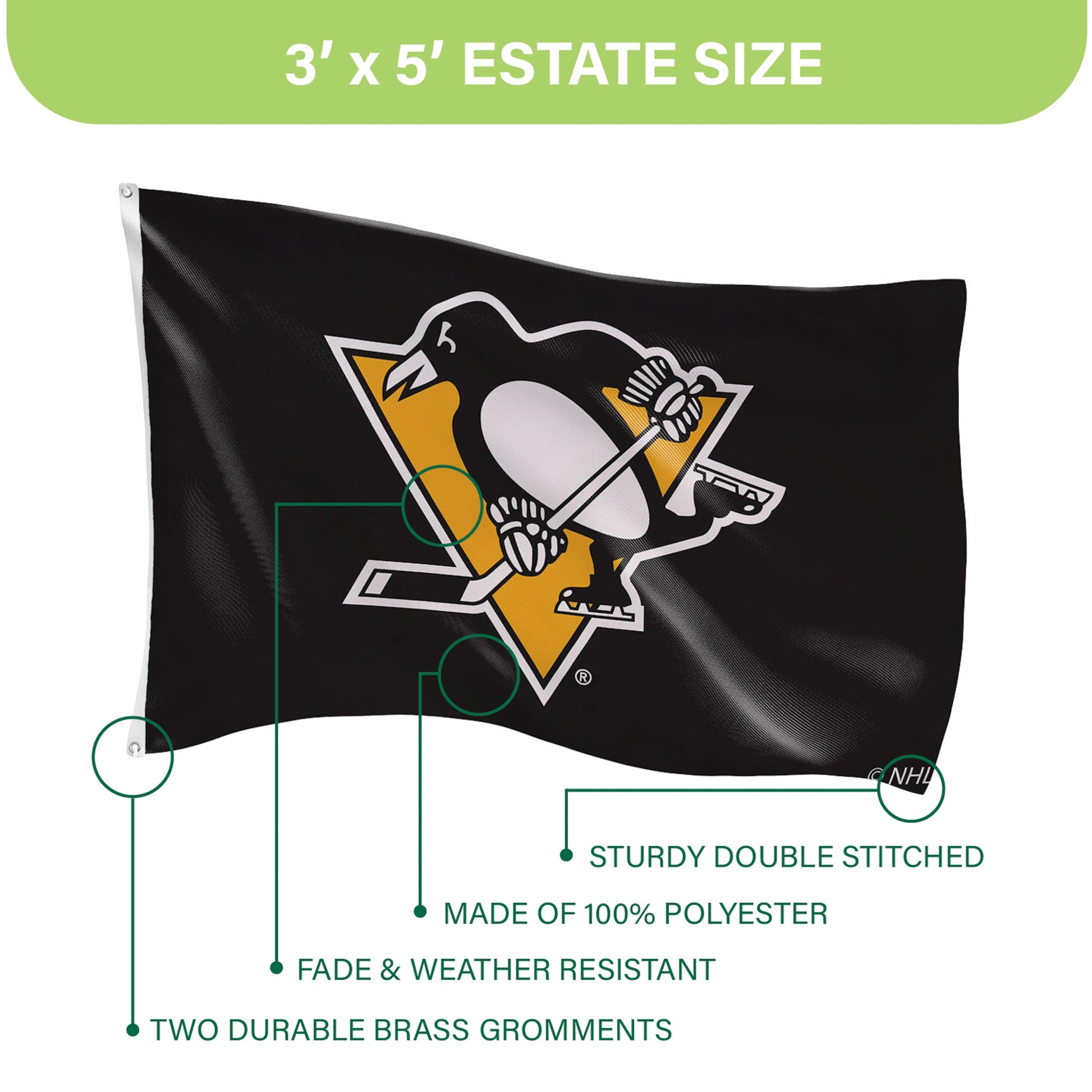 Penguins flag Pittsburgh Penguins single-sided 3x5 with two grommets Evergreen Enterprises on Tampa Home & Garden Store