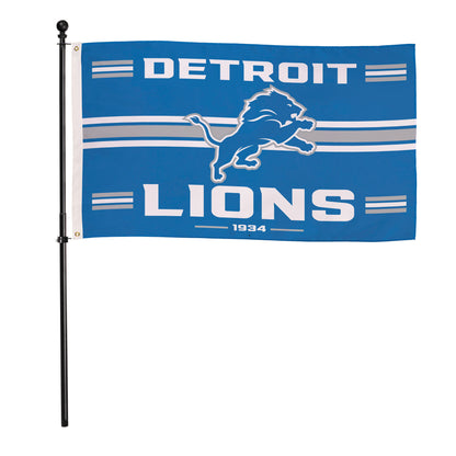 Detroit Lions flag 3x5 sublimated blue flag with DETROIT text and lion logo, 2 grommets on Tampa Home & Garden Store
