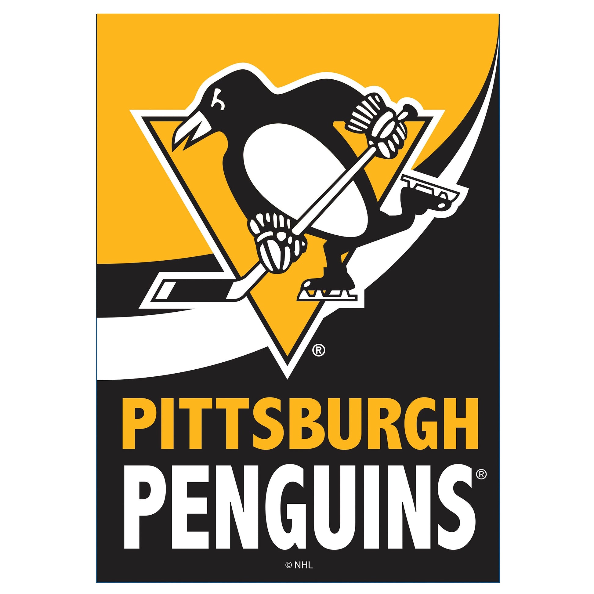 Pittsburgh Penguins Burlap Flag, house size, yellow and black logo, Evergreen Enterprises on Tampa Home & Garden Store