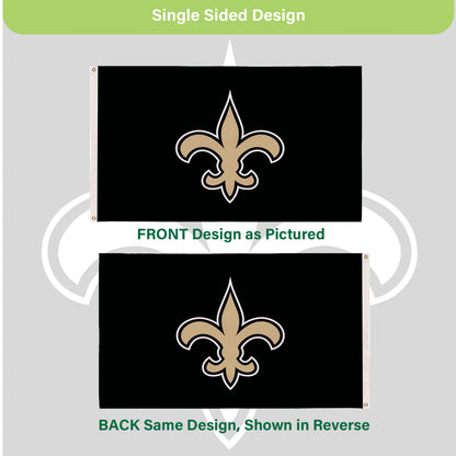Saints estate flag 3'x5' single-sided with 2 grommets, black field and gold fleur-de-lis on Tampa Home & Garden Store