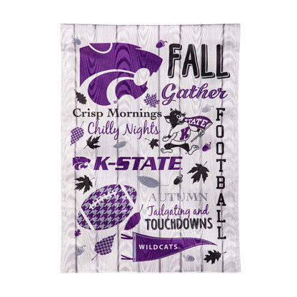 Moire Flag Kansas State University K-State Wildcats in purple on wood grain backdrop on Tampa Home & Garden Store