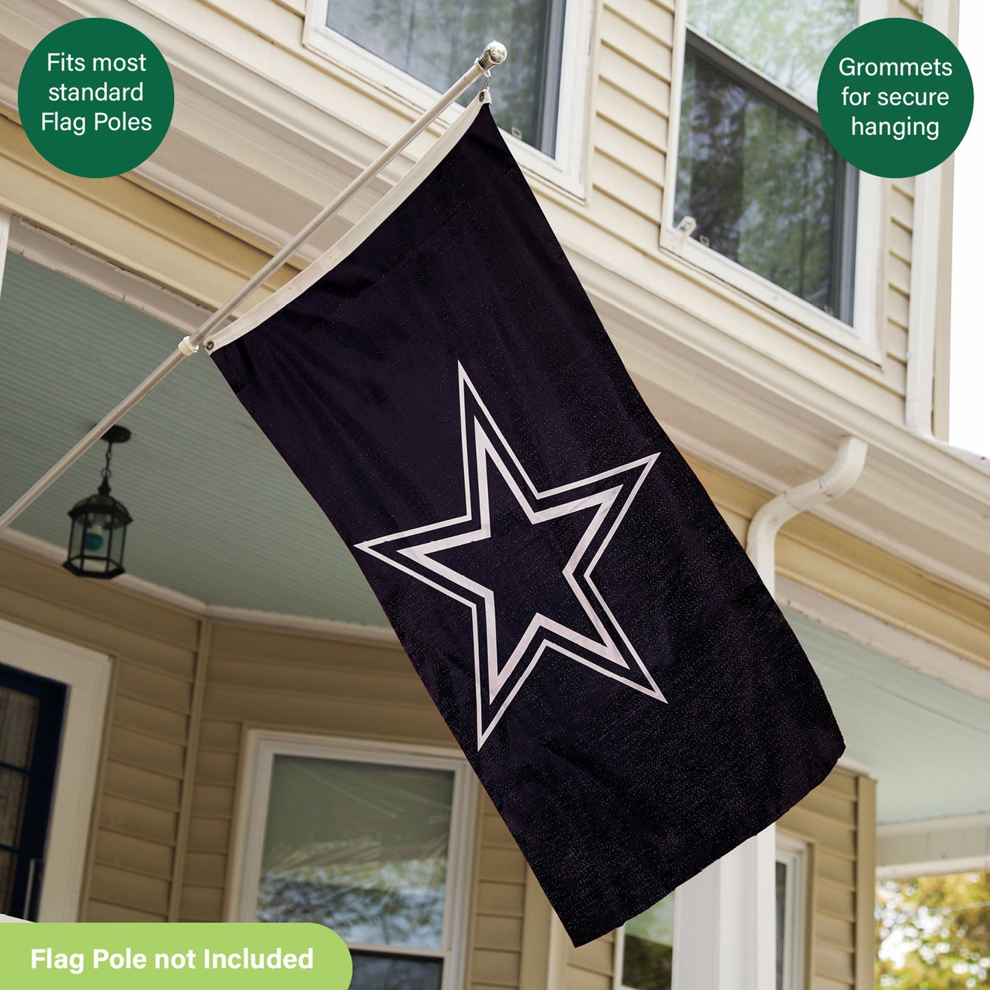Dallas Cowboys 3x5 single-sided estate flag black with white star 2 grommets on Tampa Home & Garden Store