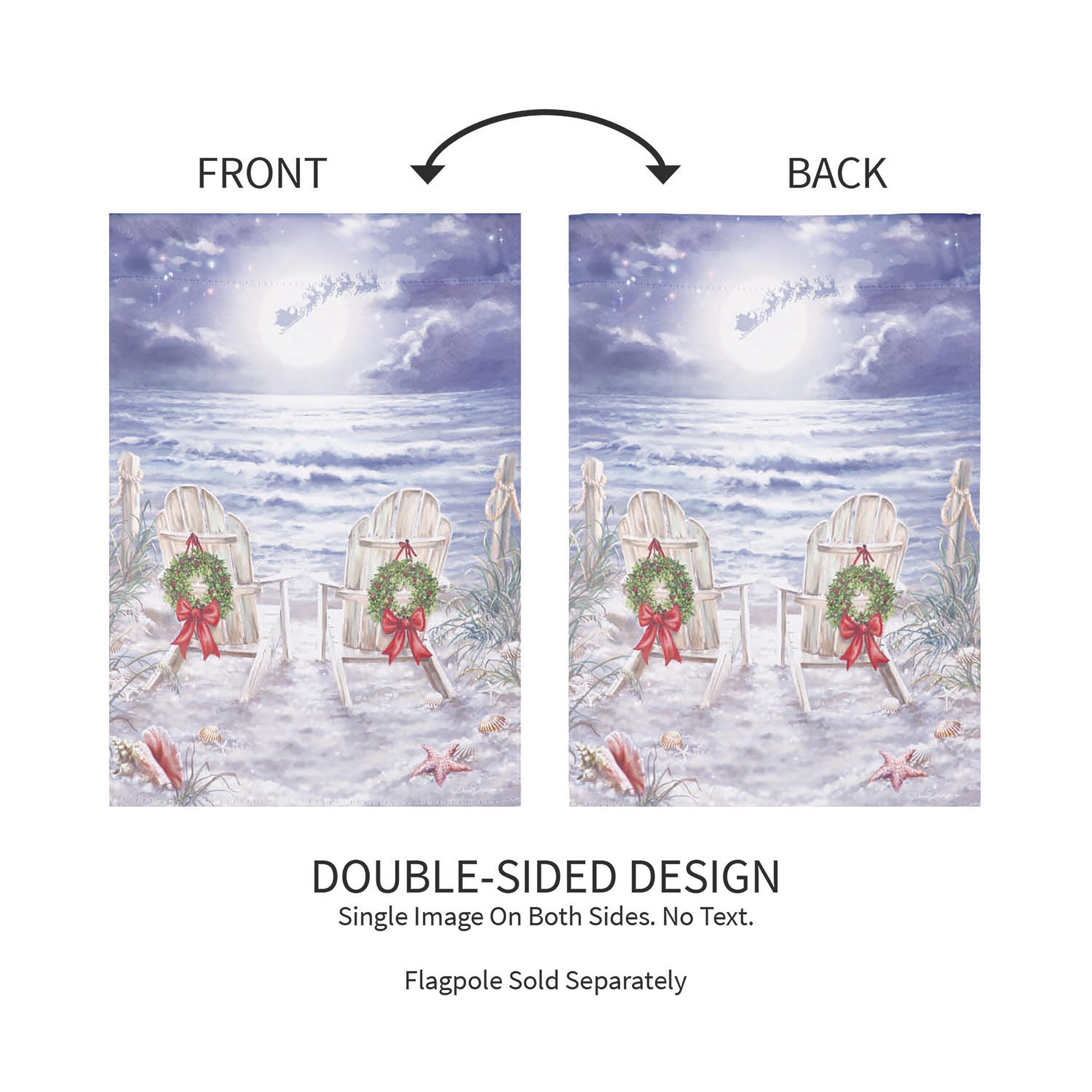 Christmas on the Beach Suede Garden Flag by Evergreen Enterprises, double-sided beach scene on Tampa Home & Garden Store