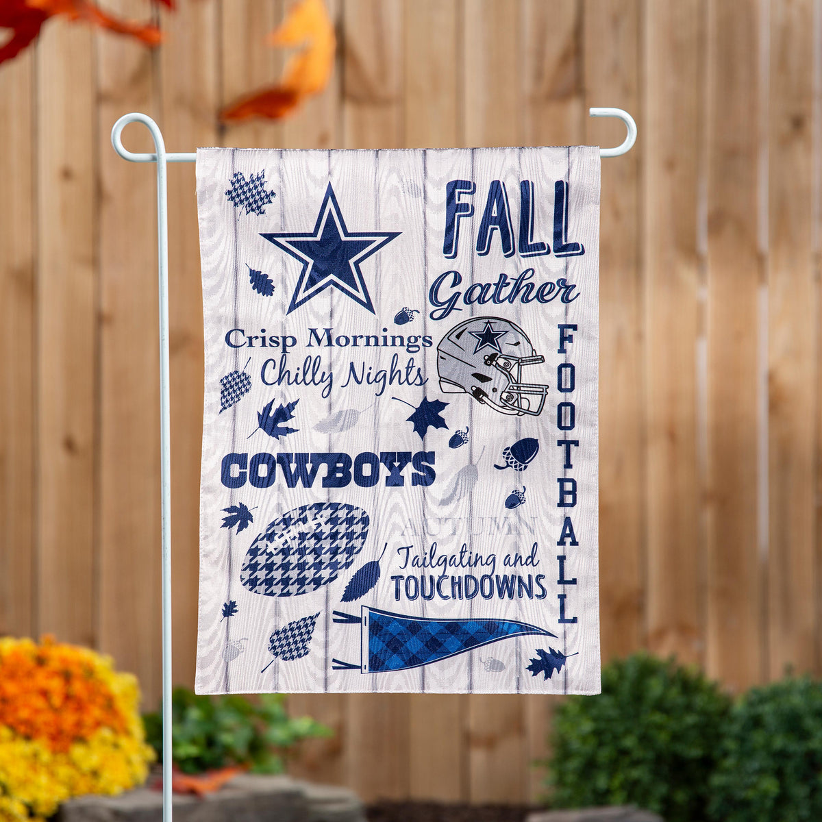 Dallas Cowboys Fall Seasonal Moire Garden Flag navy star motif by Evergreen Enterprises on Tampa Home & Garden Store