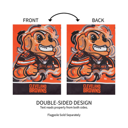 Cleveland Browns suede flag by Justin Patten, orange double-sided flag with Browns artwork on Tampa Home & Garden Store
