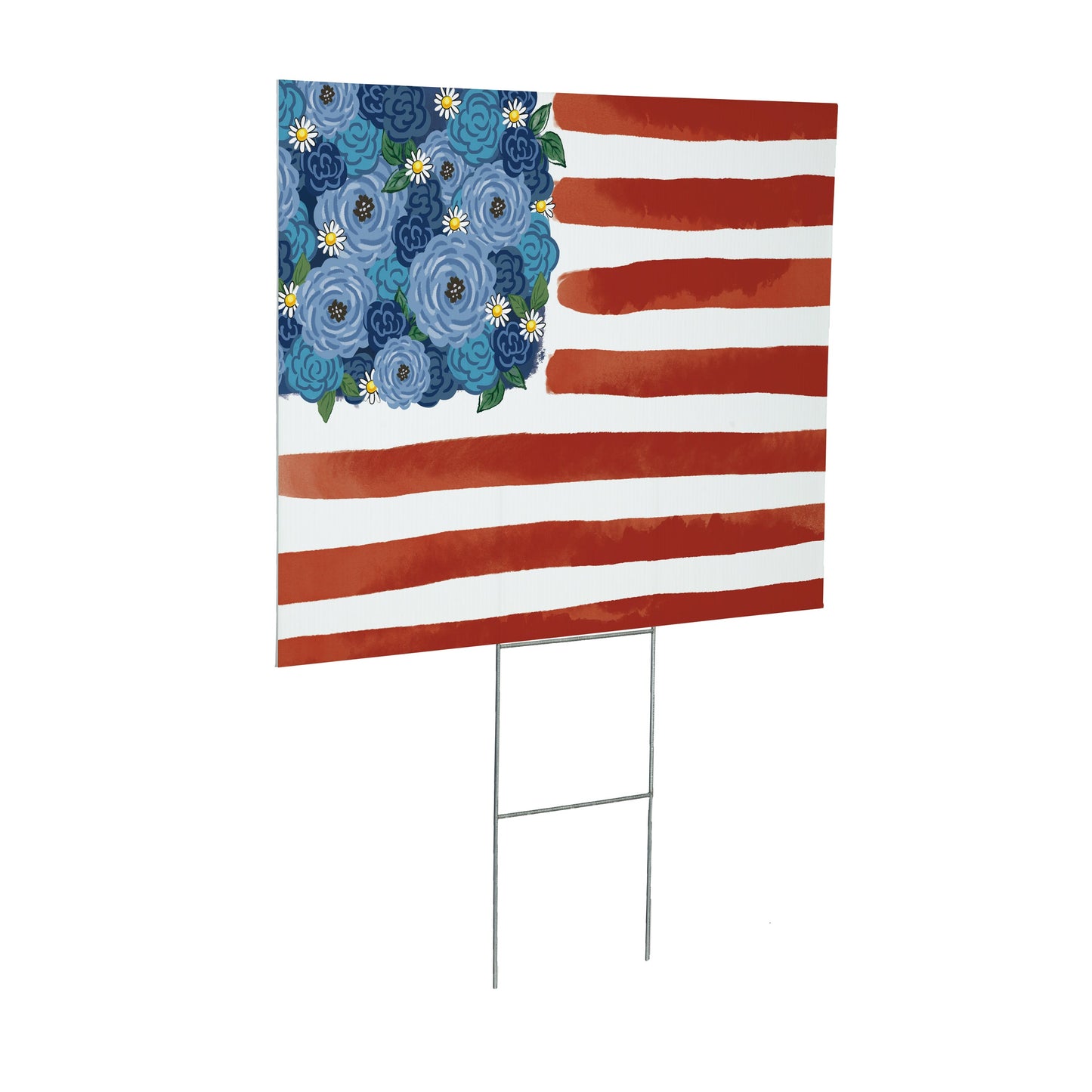 American Classic Blooming Americana Yard Sign with blue blooms Evergreen Enterprises on Tampa Home & Garden Store