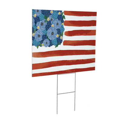 American Classic Blooming Americana Yard Sign with blue blooms Evergreen Enterprises on Tampa Home & Garden Store