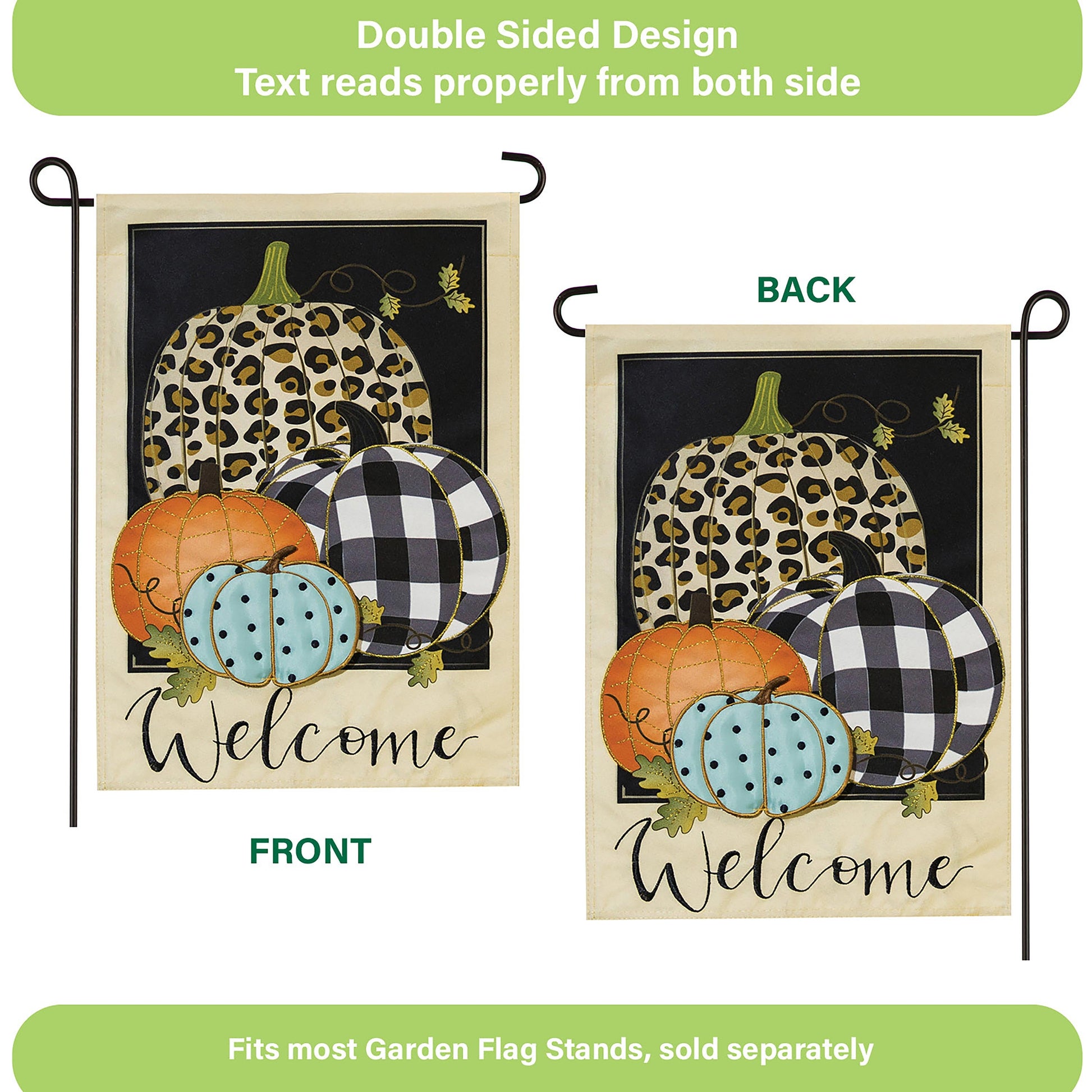 Mixed Print Pumpkins Garden Linen Flag by Evergreen Enterprises; two-sided pumpkin print flag on Tampa Home & Garden Store