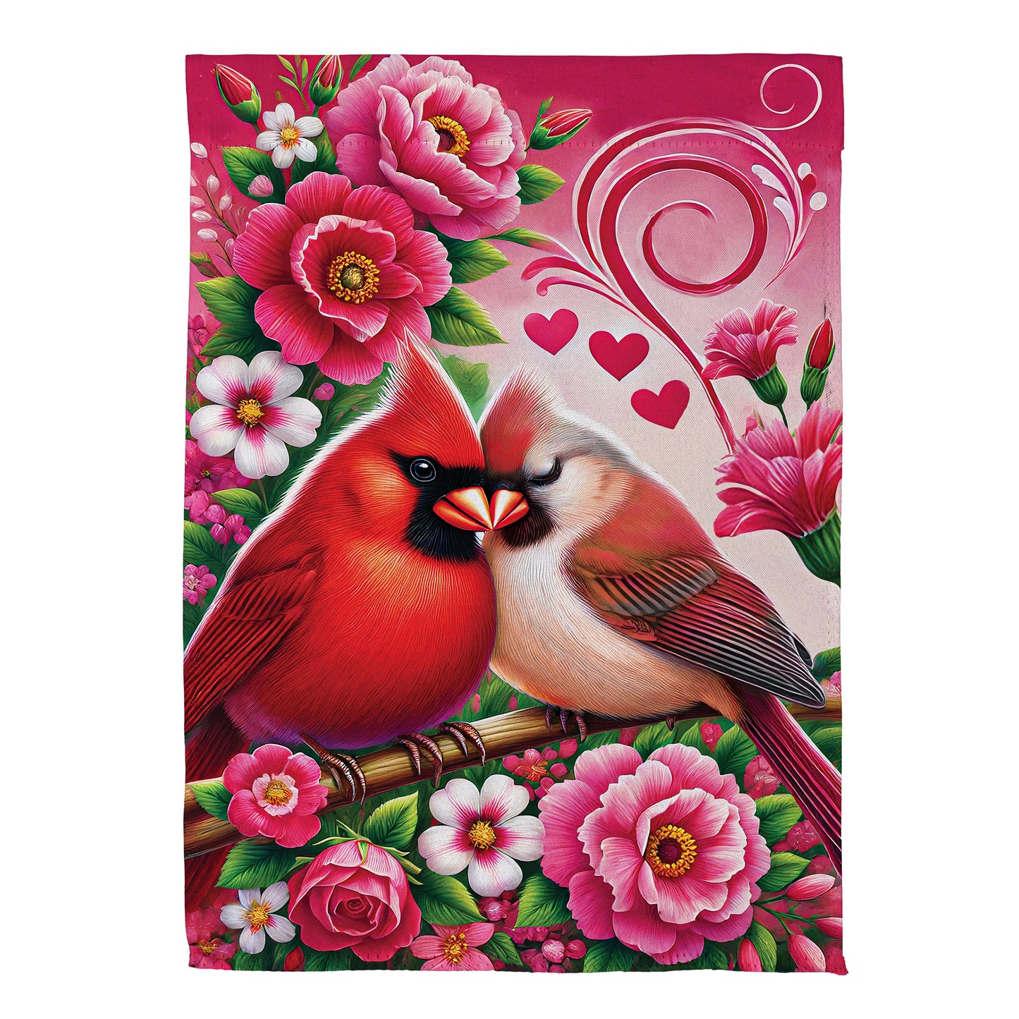 Cardinal Lovers Suede Garden Flag