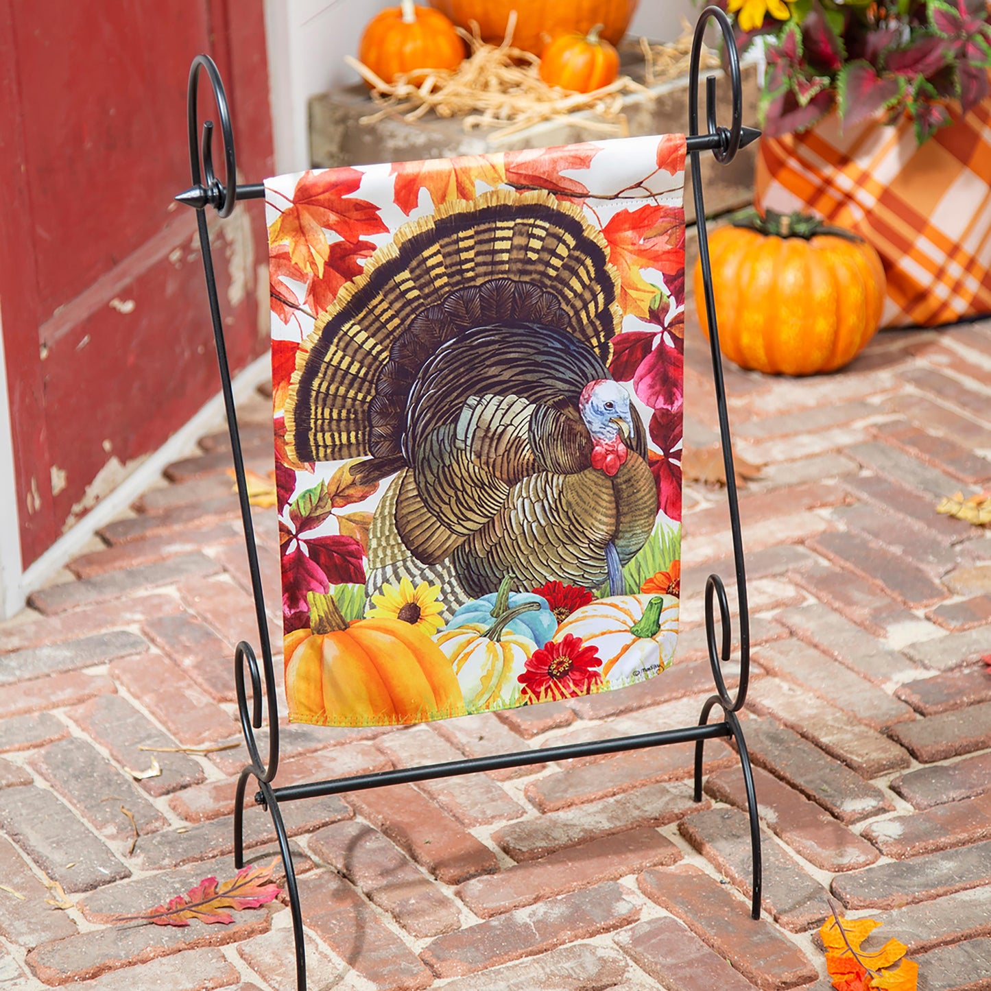 November Turkey Garden Suede Flag with autumn leaves on suede fabric on Tampa Home & Garden Store