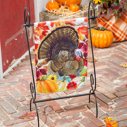 November Turkey Garden Suede Flag with autumn leaves on suede fabric on Tampa Home & Garden Store