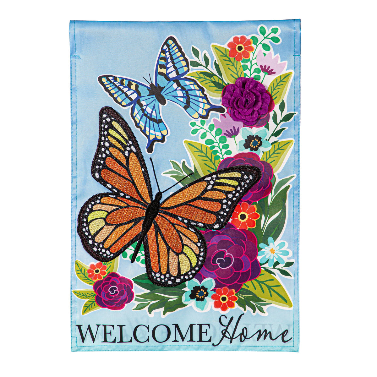 Welcome Home Butterflies Applique Flag with colorful butterflies Evergreen Enterprises on Tampa Home & Garden Store