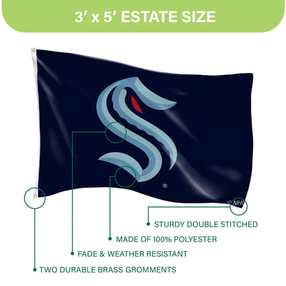 Seattle Kraken 3x5 flag with 2 grommets, sublimated navy design by Evergreen Enterprises on Tampa Home & Garden Store