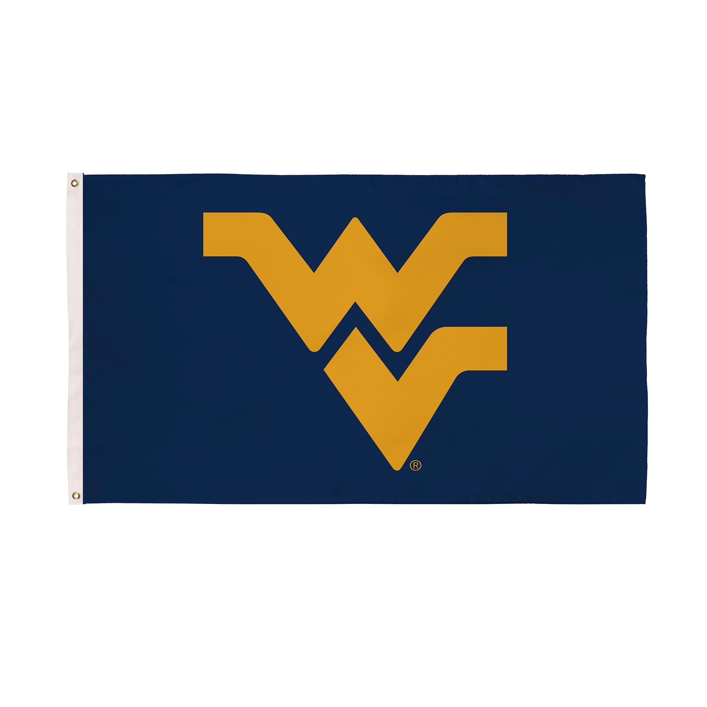 West Virginia University estate flag 3x5 navy with gold WV logo, 2 grommets; Evergreen Enterprises on Tampa Home & Garden Store