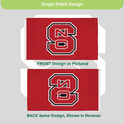North Carolina State Univ red 3x5 sublimated flag with NC State logo, 2 grommets, single-sided on Tampa Home & Garden Store