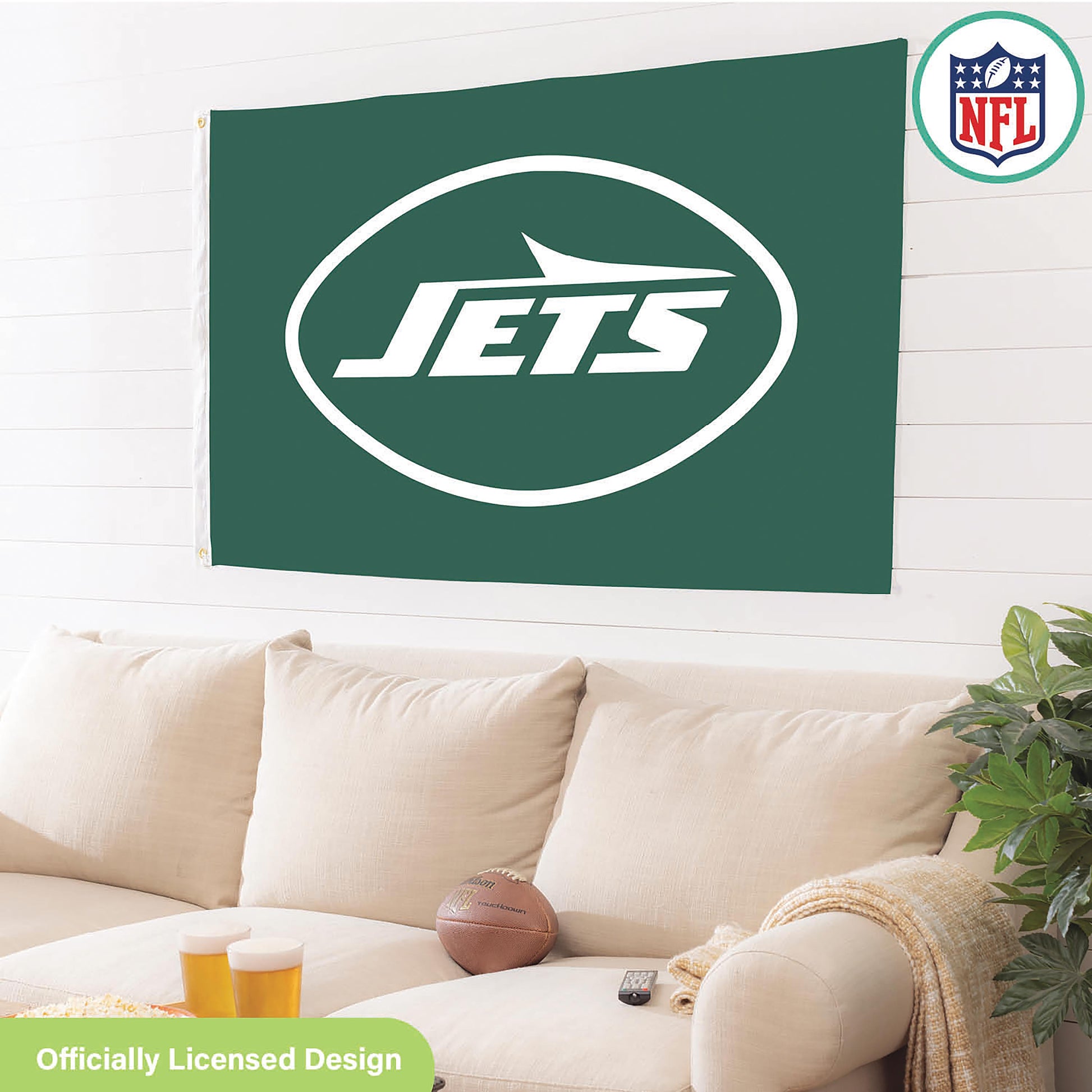 New York Jets single-sided sublimated green flag with 2 grommets, 3x5, Evergreen Enterprises on Tampa Home & Garden Store