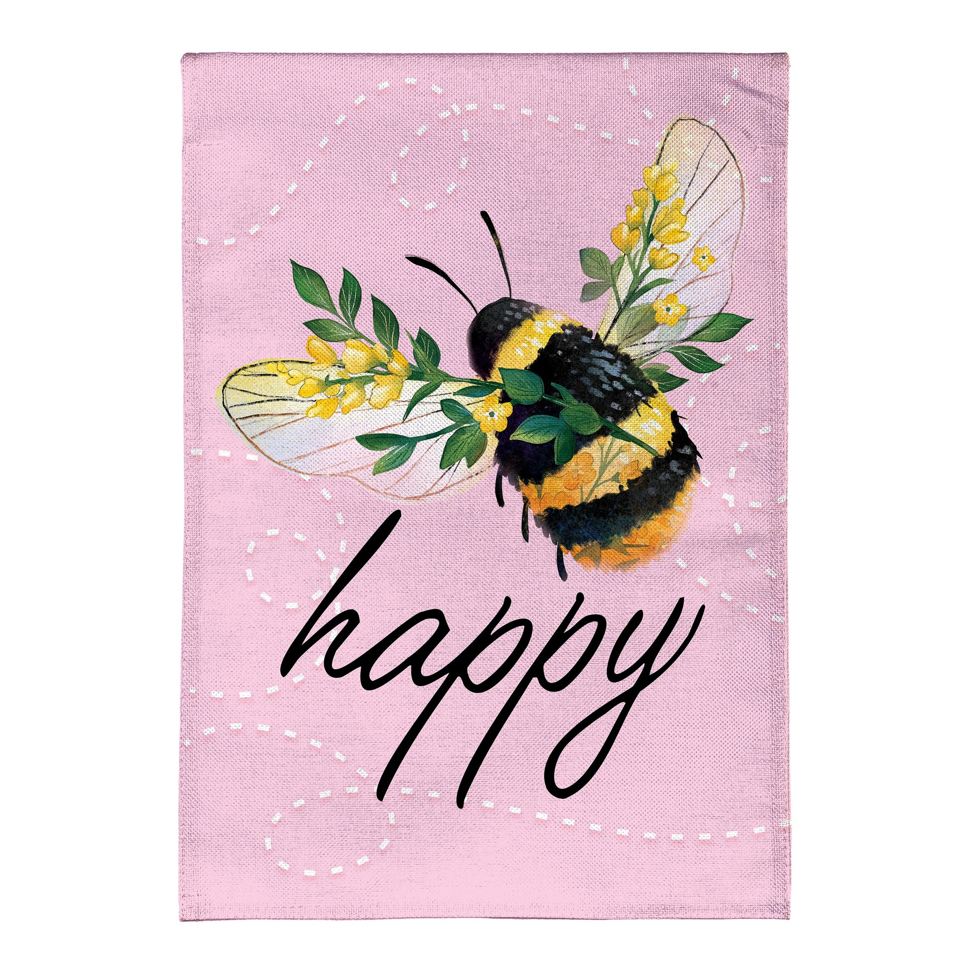 Bee Happy Pink Burlap Garden Flag with bee by Evergreen Enterprises Wholesale Collective on Tampa Home & Garden Store