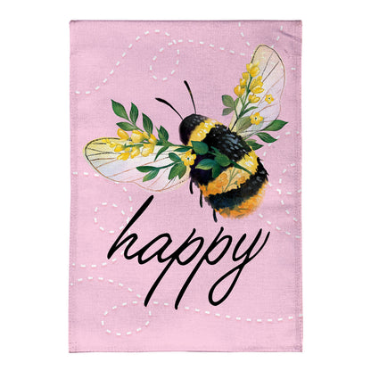 Bee Happy Pink Burlap Garden Flag with bee by Evergreen Enterprises Wholesale Collective on Tampa Home & Garden Store