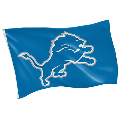 Detroit Lions single-sided flag 3x5 blue with large lion logo and two grommets on Tampa Home & Garden Store