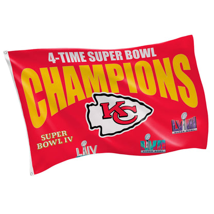 Sublimated flag Kansas City Chiefs 3x5 Champions design with KC logo on red background on Tampa Home & Garden Store