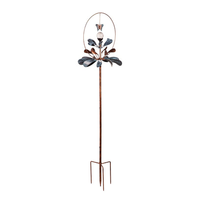 Solar Wind Spinner Sphere Flower copper finish butterfly accent Evergreen Enterprises on Tampa Home & Garden Store