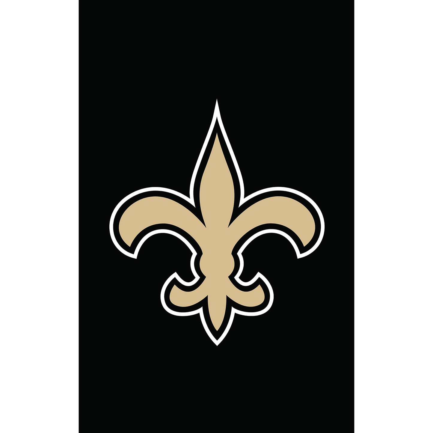 New Orleans Saints garden flag applique; black background with tan fleur-de-lis outlined in white on Tampa Home & Garden Store