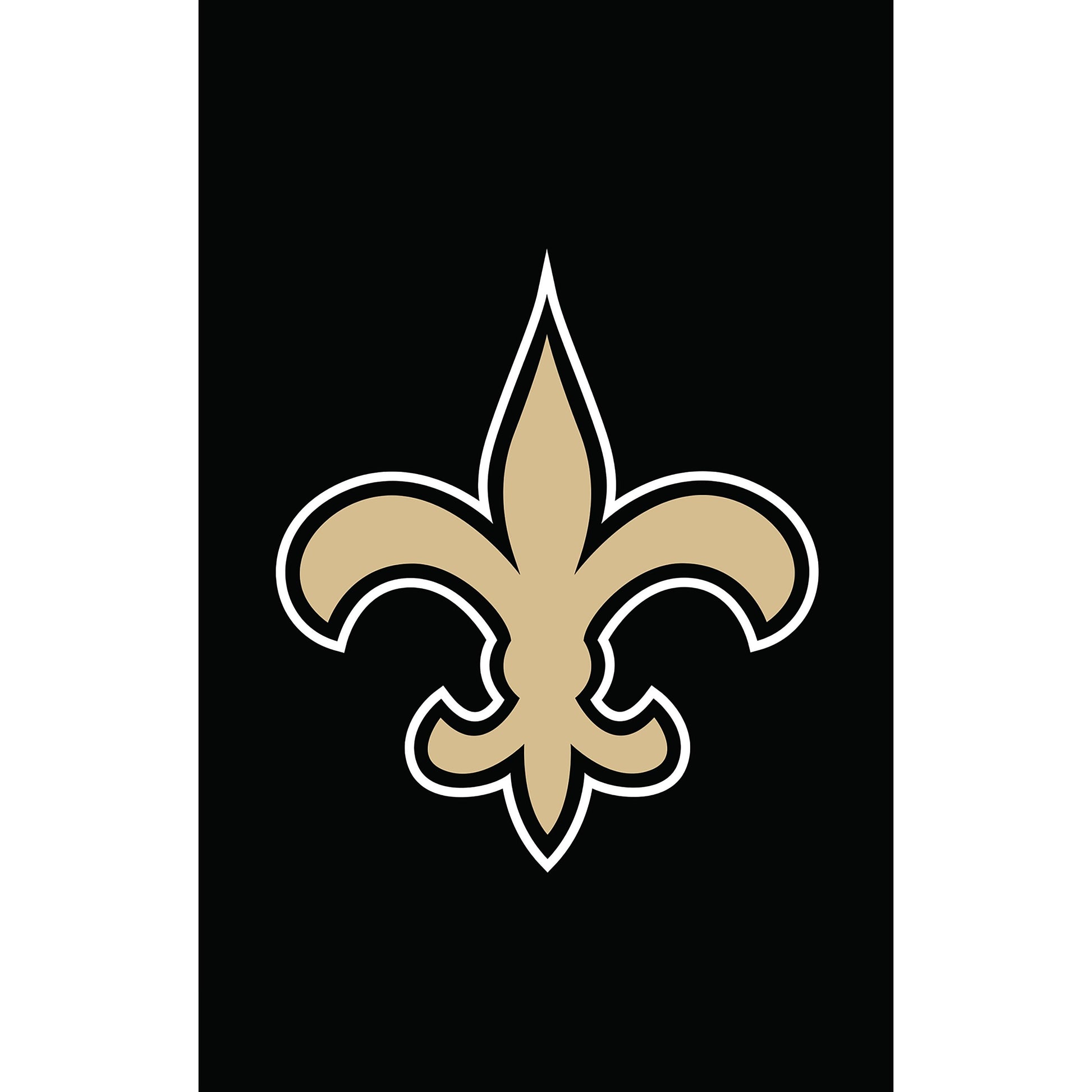 New Orleans Saints garden flag applique; black background with tan fleur-de-lis outlined in white on Tampa Home & Garden Store