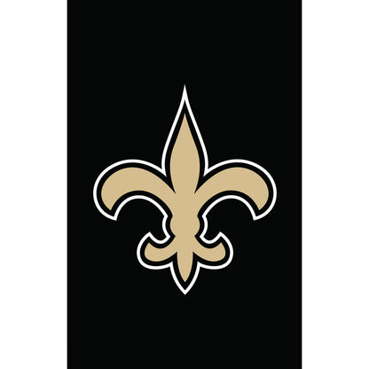 New Orleans Saints garden flag applique; black background with tan fleur-de-lis outlined in white on Tampa Home & Garden Store