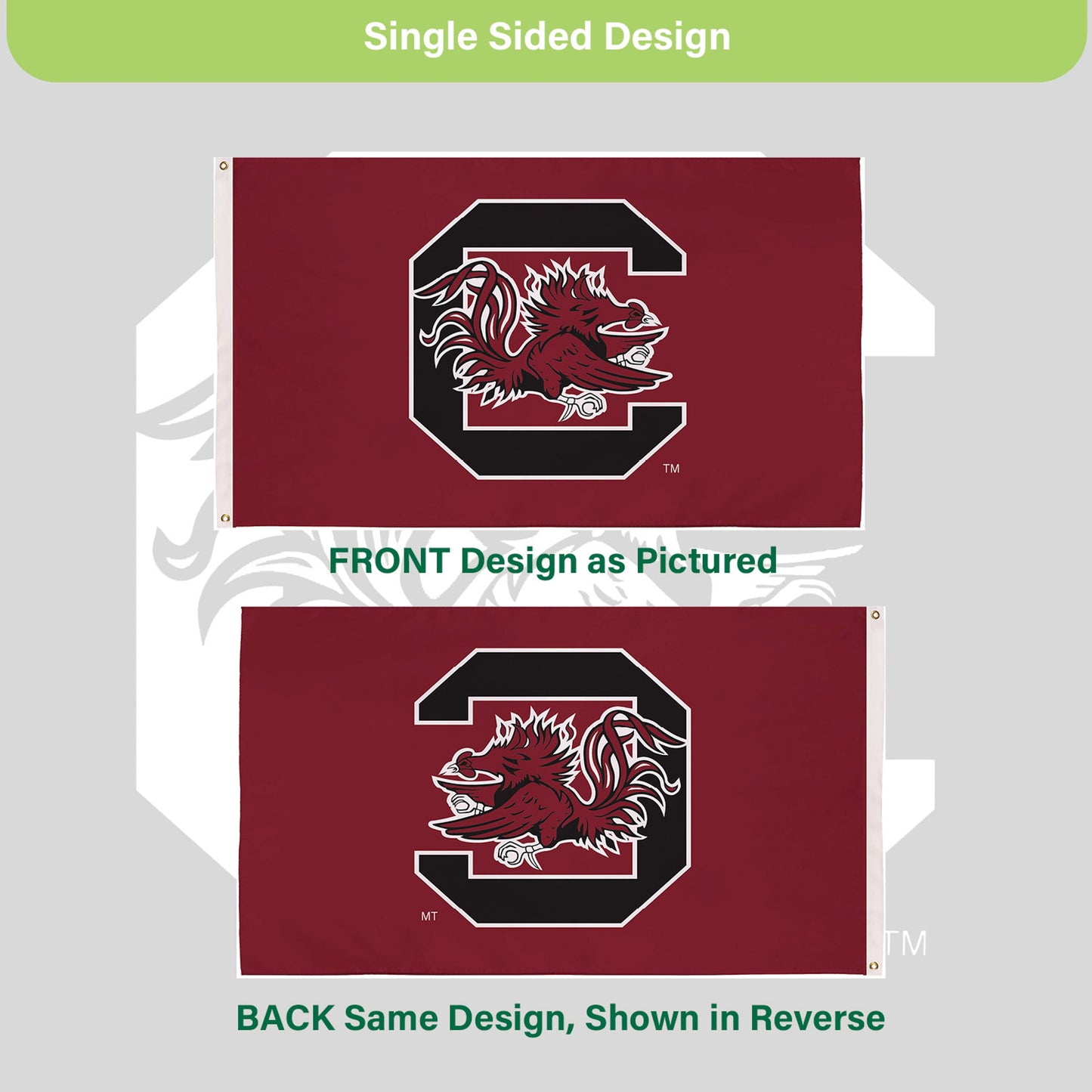 University of South Carolina single-sided estate flag 3x5 maroon with block C gamecock 2 grommets Evergreen Enterprises on Tampa Home & Garden Store