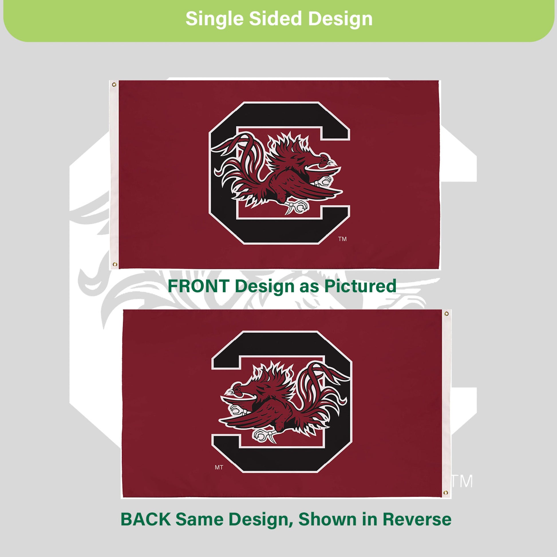 University of South Carolina single-sided estate flag 3x5 maroon with block C gamecock 2 grommets Evergreen Enterprises on Tampa Home & Garden Store