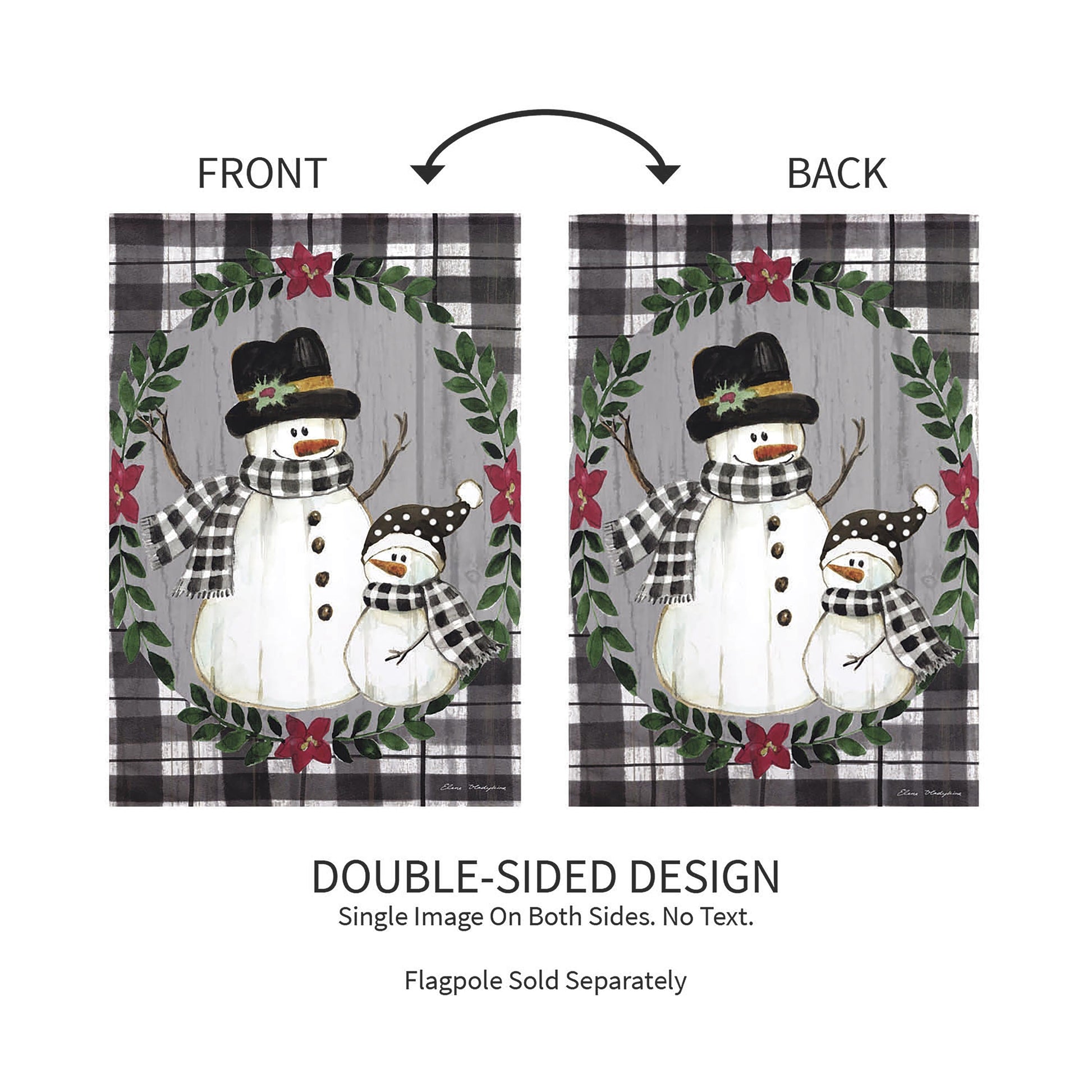 Country Snowmen Moire Garden Flag pair, double-sided plaid border Evergreen Enterprises on Tampa Home & Garden Store
