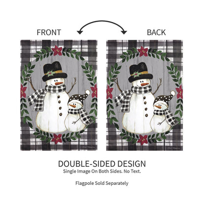 Country Snowmen Moire Garden Flag pair, double-sided plaid border Evergreen Enterprises on Tampa Home & Garden Store
