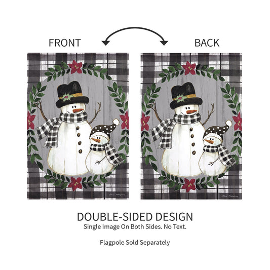 Country Snowmen Moire Garden Flag pair, double-sided plaid border Evergreen Enterprises on Tampa Home & Garden Store