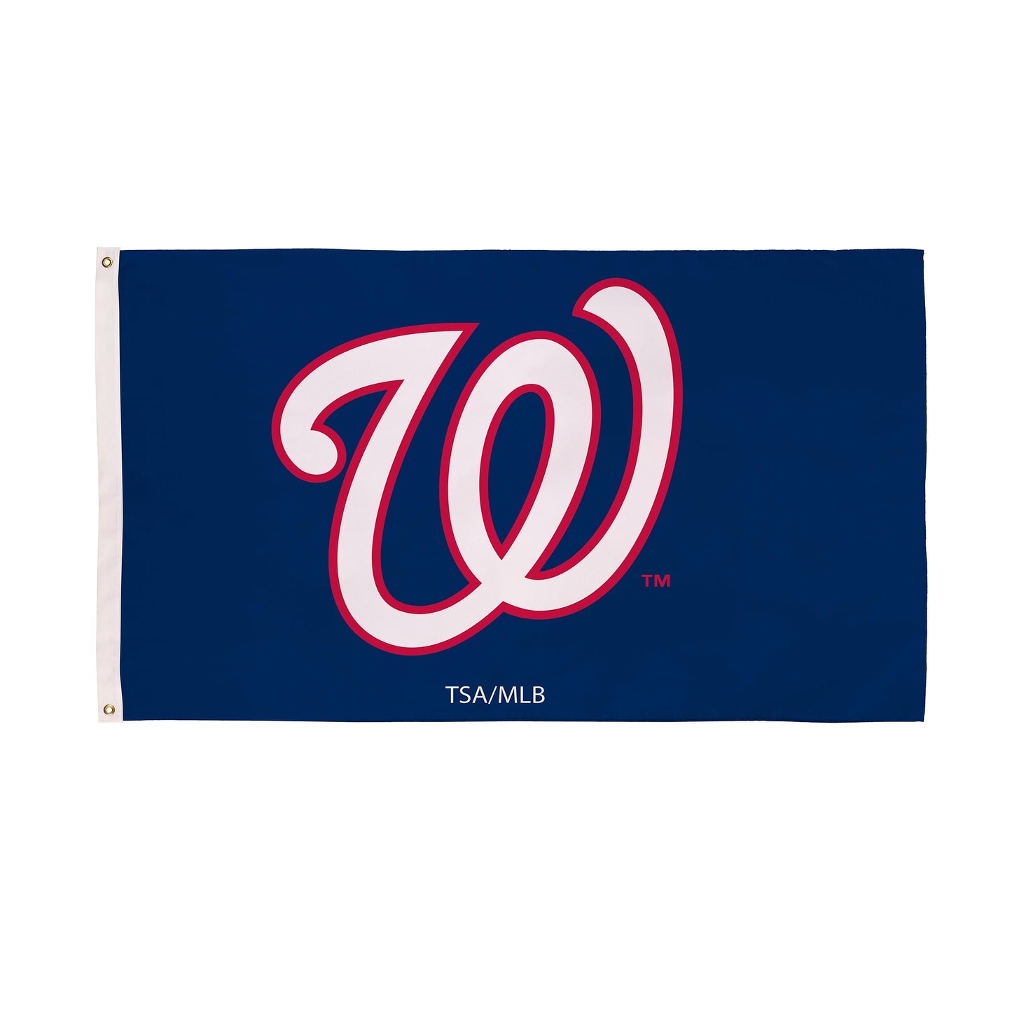 Washington Nationals 3x5 ft sublimated flag on blue with white grommet strip, two grommets on Tampa Home & Garden Store
