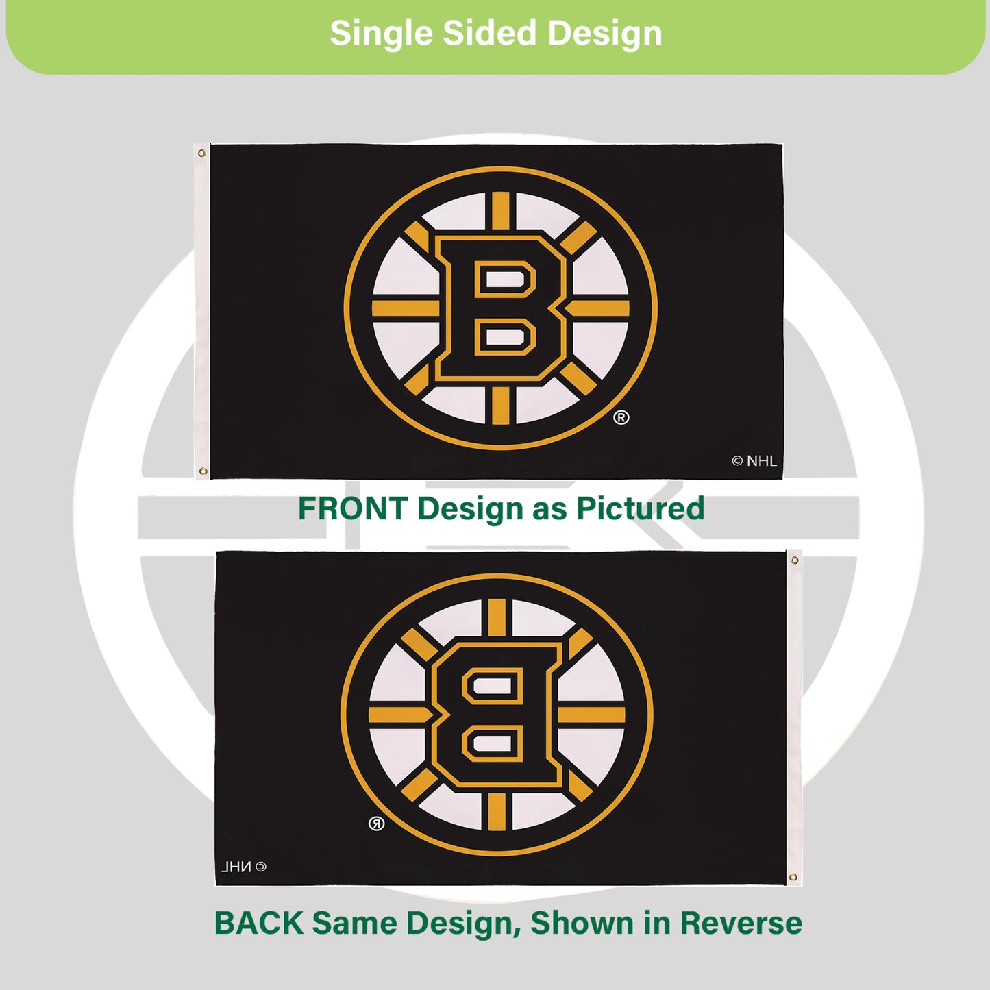 Boston Bruins 3x5 single-sided sublimated flag with 2 grommets black background on Tampa Home & Garden Store