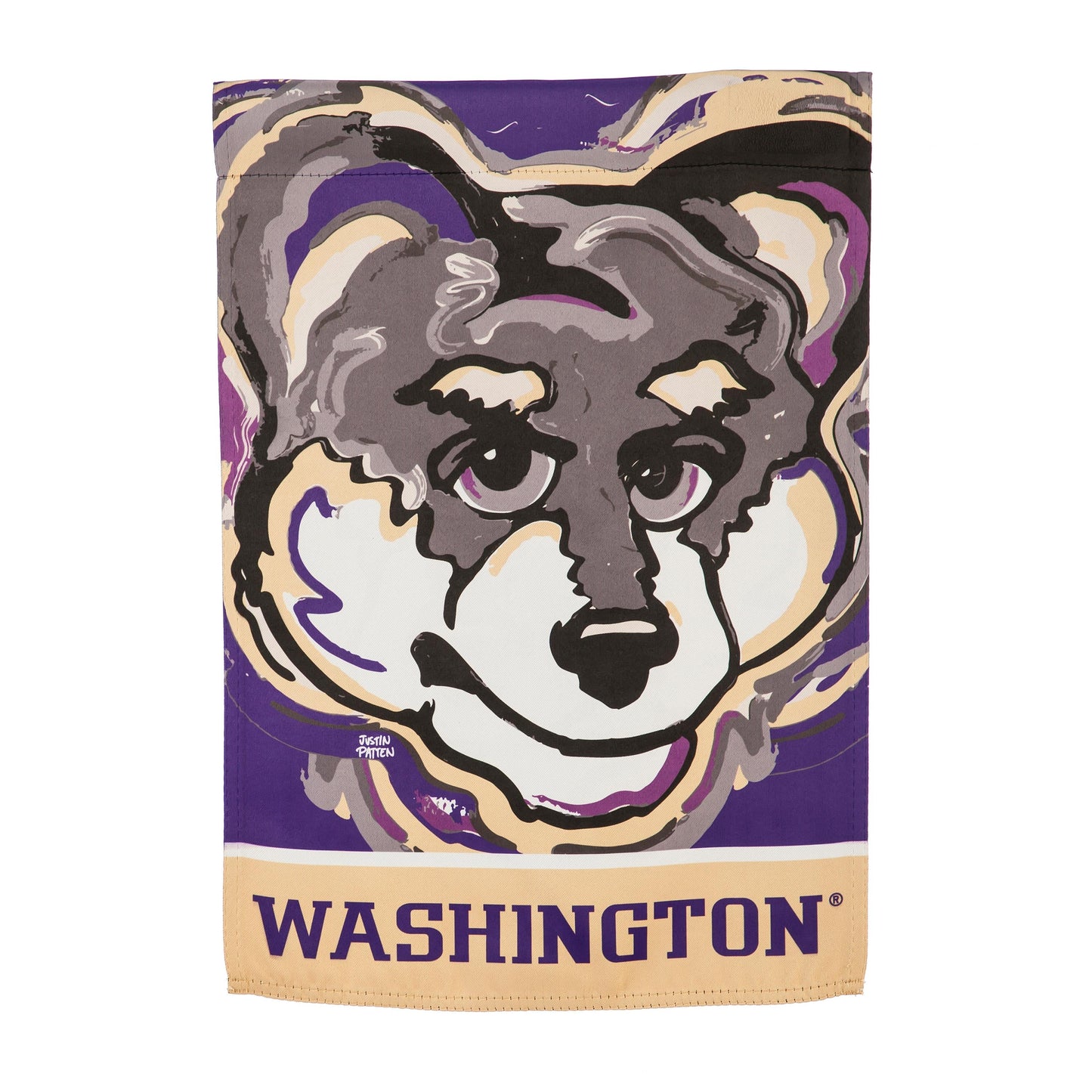 Suede flag University of Washington by Justin Patten in purple beige Evergreen Enterprises on Tampa Home & Garden Store
