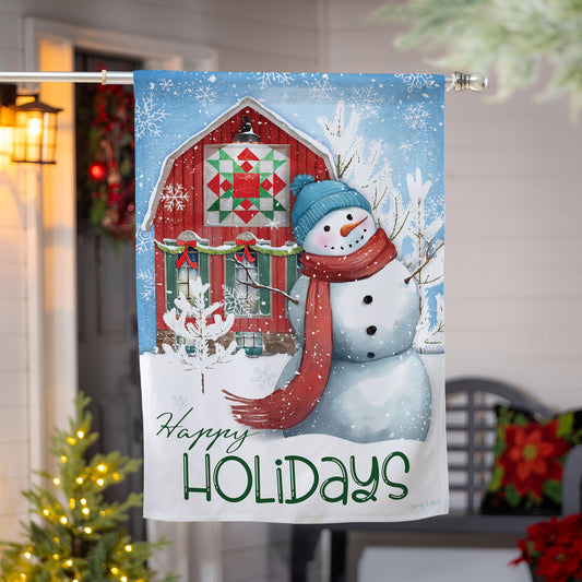 Festive Farm Snowman Suede House Flag - Tampa Home & Garden Store