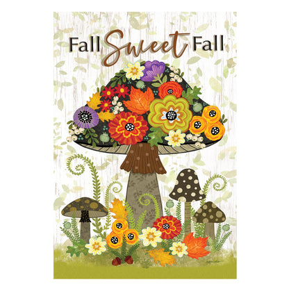 Fall Sweet Fall Burlap Garden Flag by Evergreen Enterprises with autumn bouquet on rustic wood on Tampa Home & Garden Store