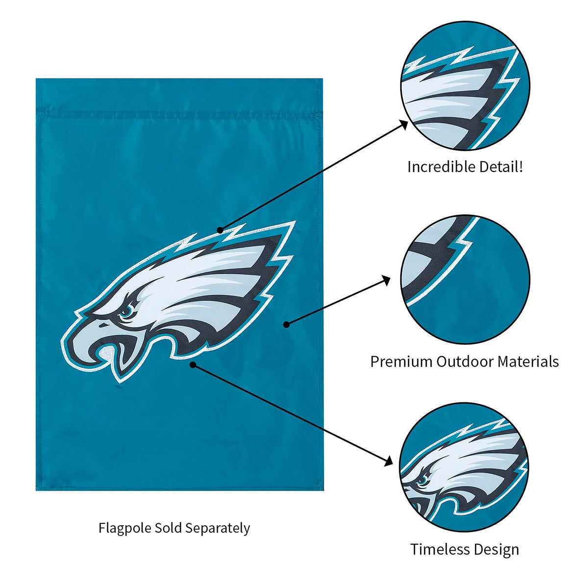 Philadelphia Eagles applique flag in teal with eagle head logo Evergreen Enterprises brand on Tampa Home & Garden Store