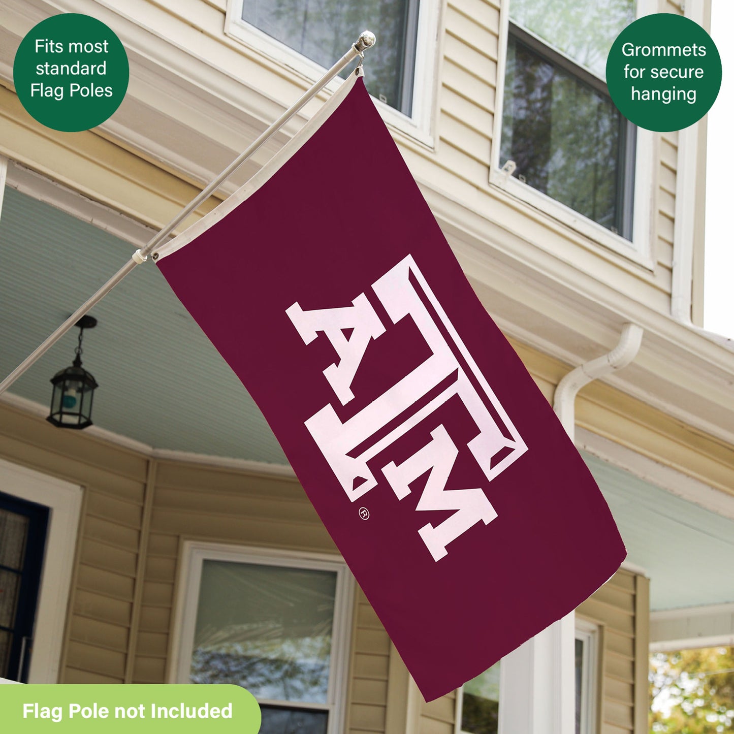 Texas A&M 3x5 single-sided estate flag with 2 grommets, maroon and white graphic on Tampa Home & Garden Store