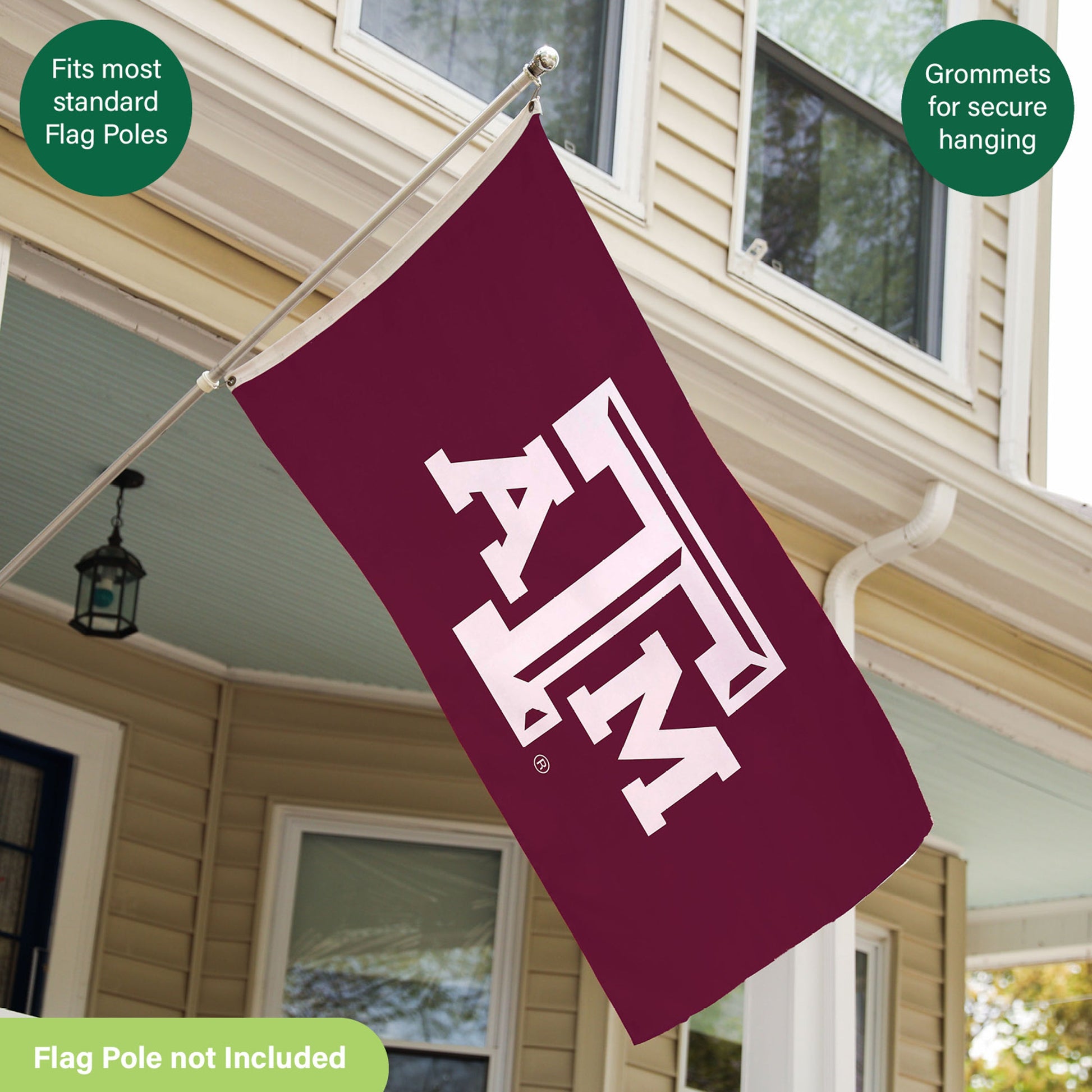 Texas A&M 3x5 single-sided estate flag with 2 grommets, maroon and white graphic on Tampa Home & Garden Store