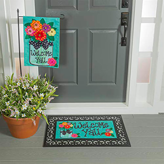 Welcome Y'all Burlap Garden Flag and Sassafras Mat Set (14B4181ECM+22001T+431272+43BM003) - Tampa Home & Garden Store