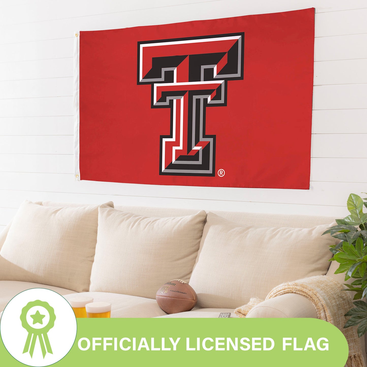 Texas Tech flag estate 3x5, single-sided, 2 grommets, red TTU logo on Tampa Home & Garden Store