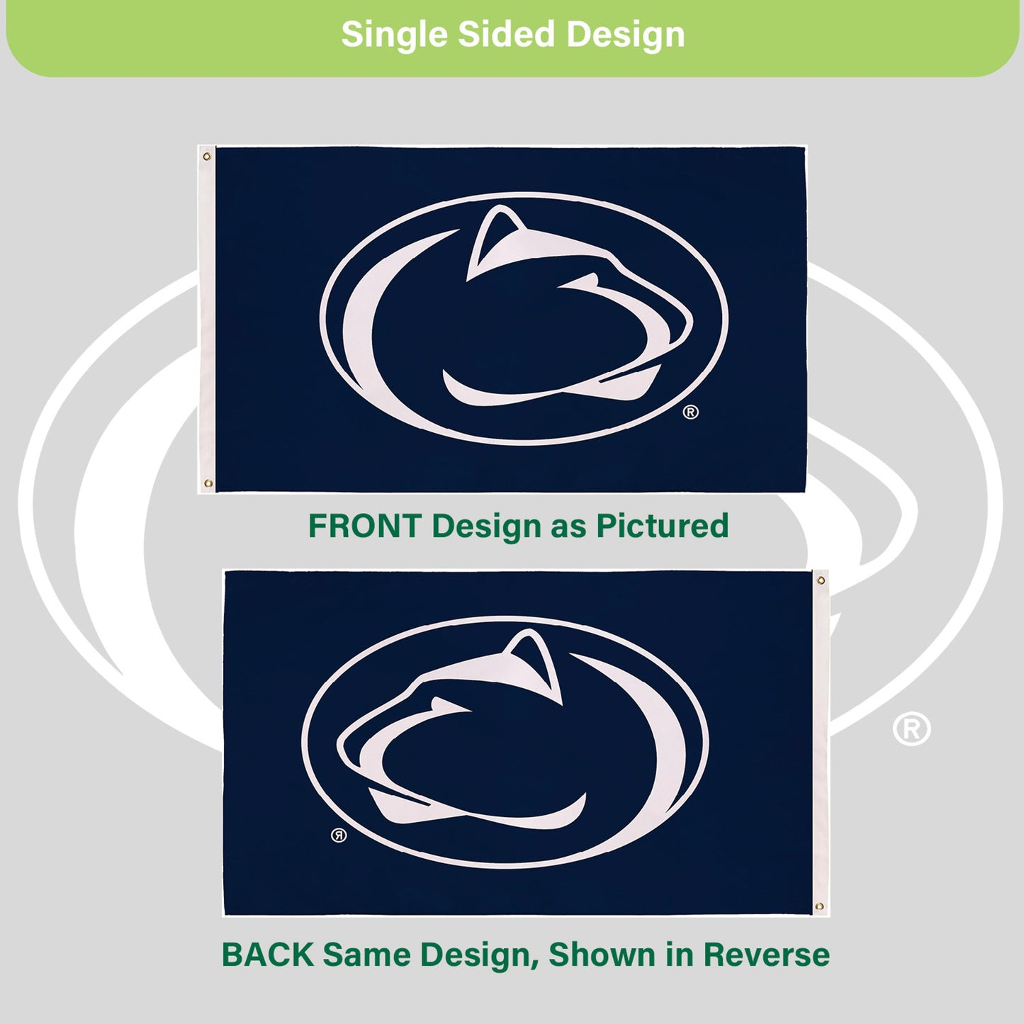 Penn State 3x5 navy sublimated flag, single-sided with 2 brass grommets and logo on Tampa Home & Garden Store